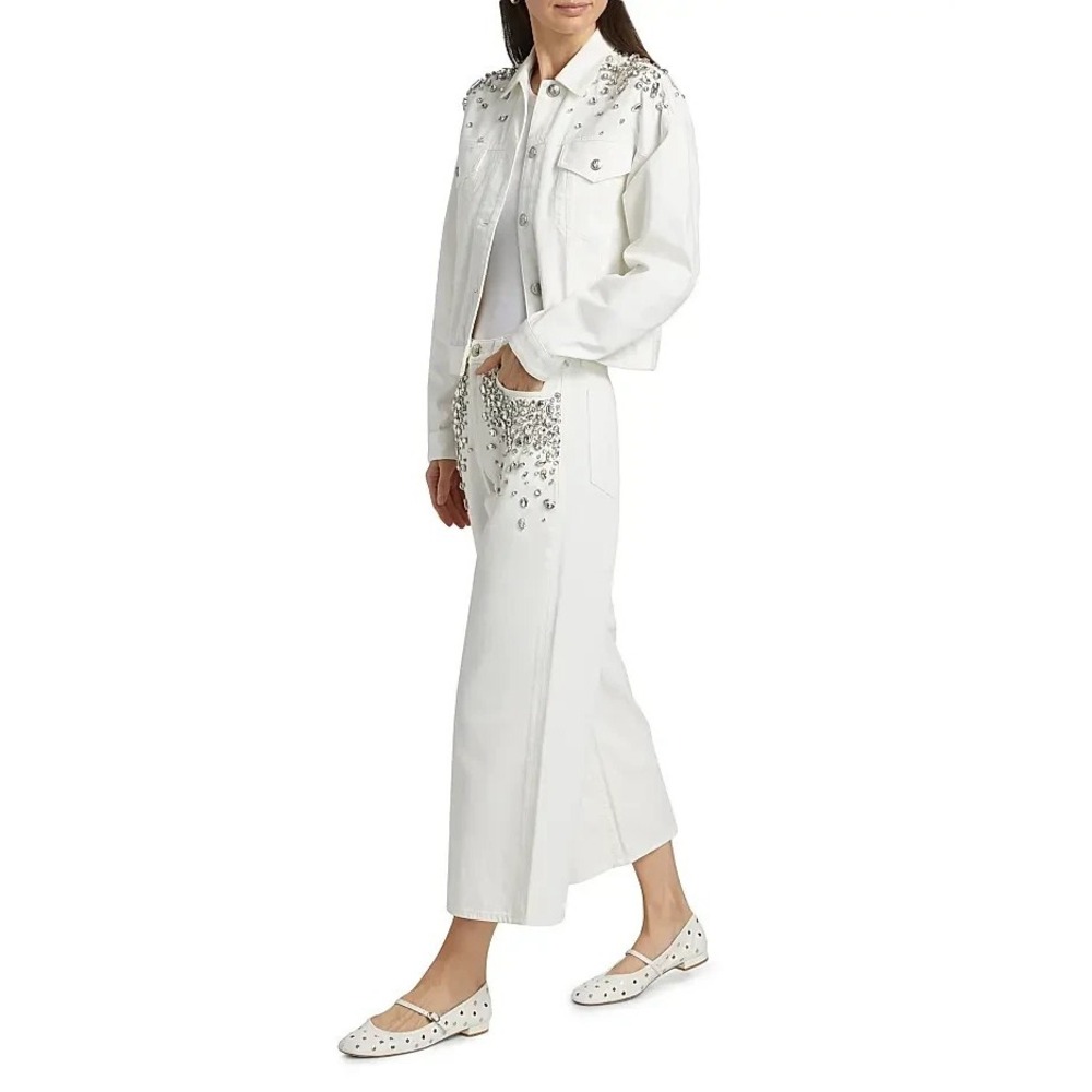 Rag & Bone The Andi Embellished High Rise Ankle Wide Leg Jeans 26 White Jewel - Picture 5 of 12